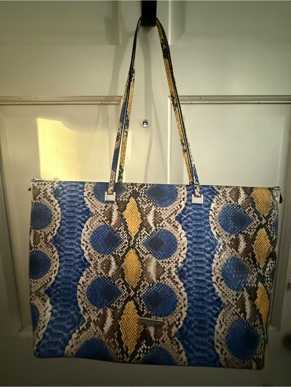Christian Siriano  Blue and Yellow Snake Print Tote.